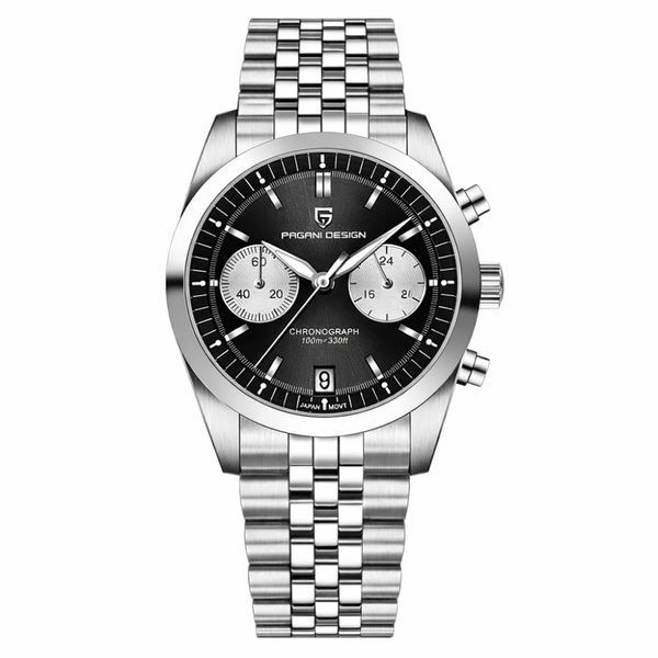 Чоловічий годинник Pagani Design PD-1775 Silver-Black з сапфіровим склом та механізмом Seiko VK64 1138-0197 фото