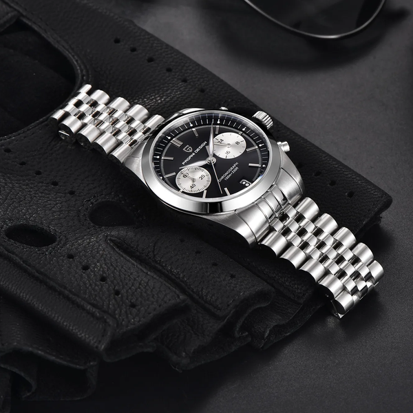 Чоловічий годинник Pagani Design PD-1775 Silver-Black з сапфіровим склом та механізмом Seiko VK64 1138-0197 фото