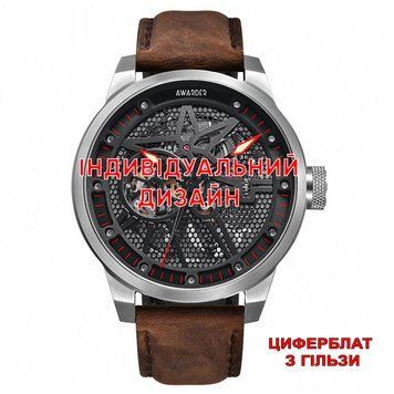 Чоловічий годинник Awarder 058 Silver-Red Leather Гільза з індивідуальним дизайном 1202-1125 фото