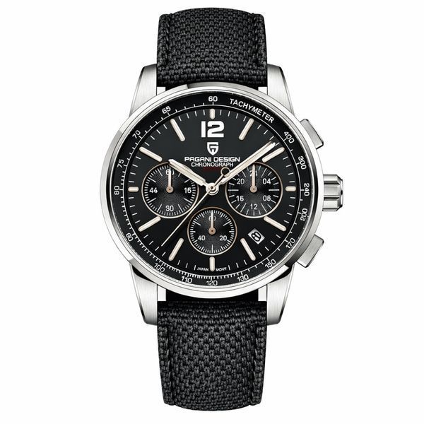 Чоловічий годинник Pagani Design YS008 Silver-Black з сапфіровим склом та хронографом SEIKO VK63 1138-0004 фото